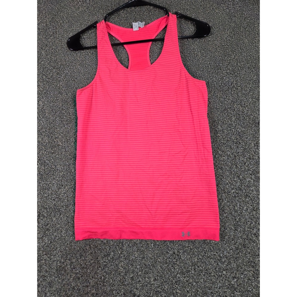 Under Armour Tank Top Womens Large Pink HeatGear Fitted Racerback Striped Active